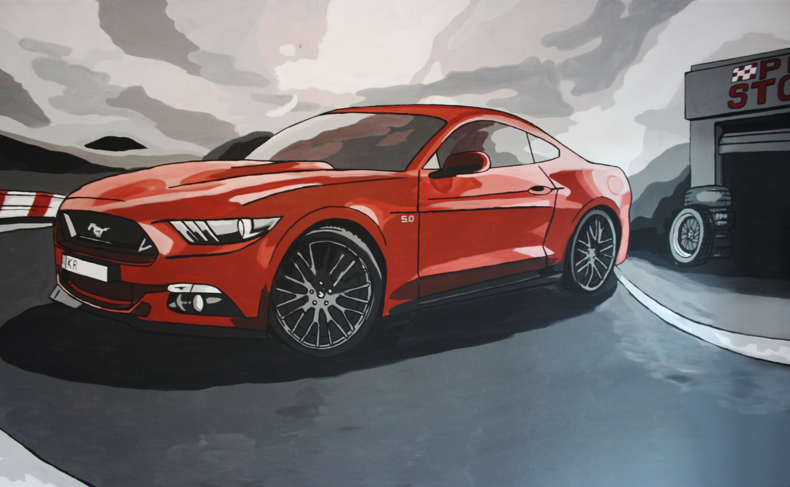 Mural Ford Mustang w biurze - finalna realizacja