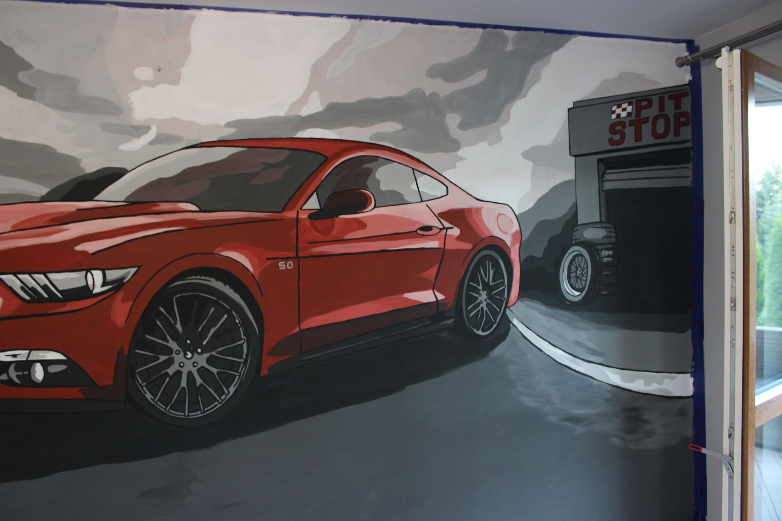 Detal muralu z samochodem Ford Mustang