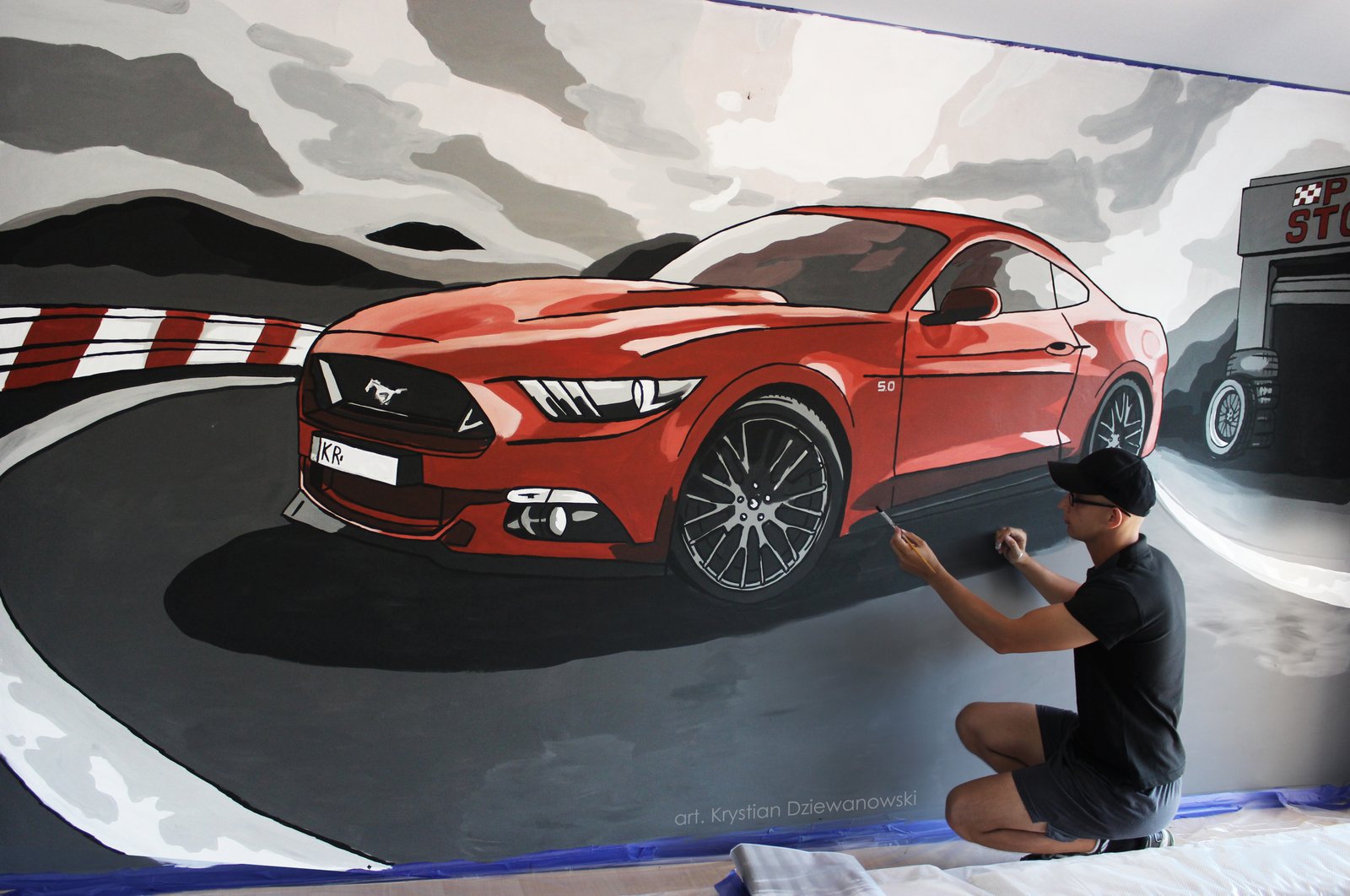 Mural do biura - ręcznie malowana ściana z motywem samochodu